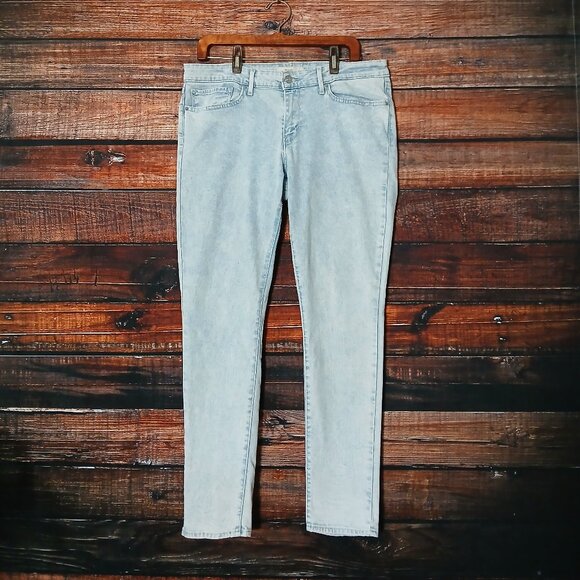 Levis Jeans 711 Skinny Size 33 Acid Wash Light Blue Denim Stretch Mid Rise - Picture 2 of 10